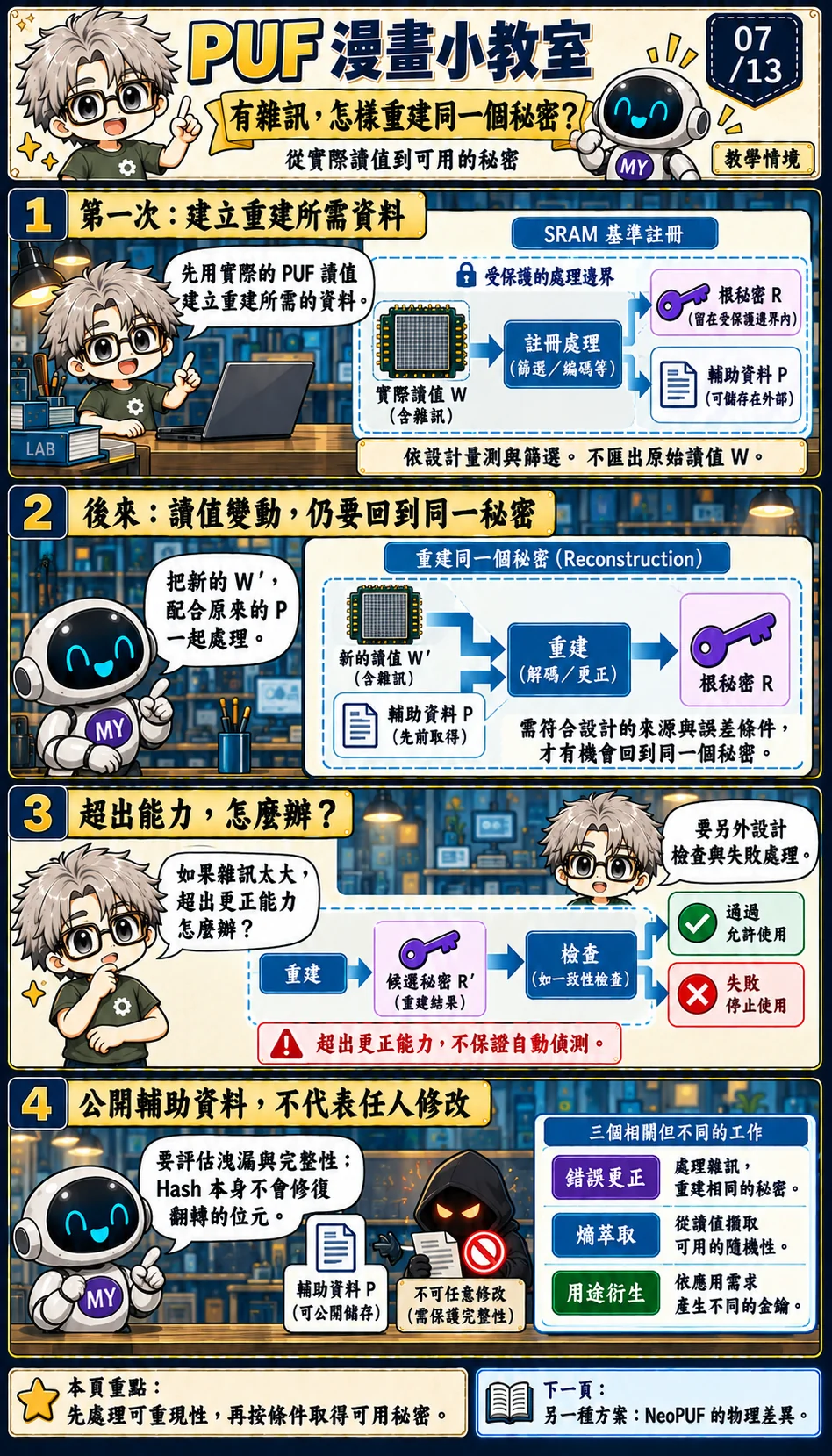 Enrollment 建立重建所需資料;重建、驗證、熵萃取與用途衍生各有責任。