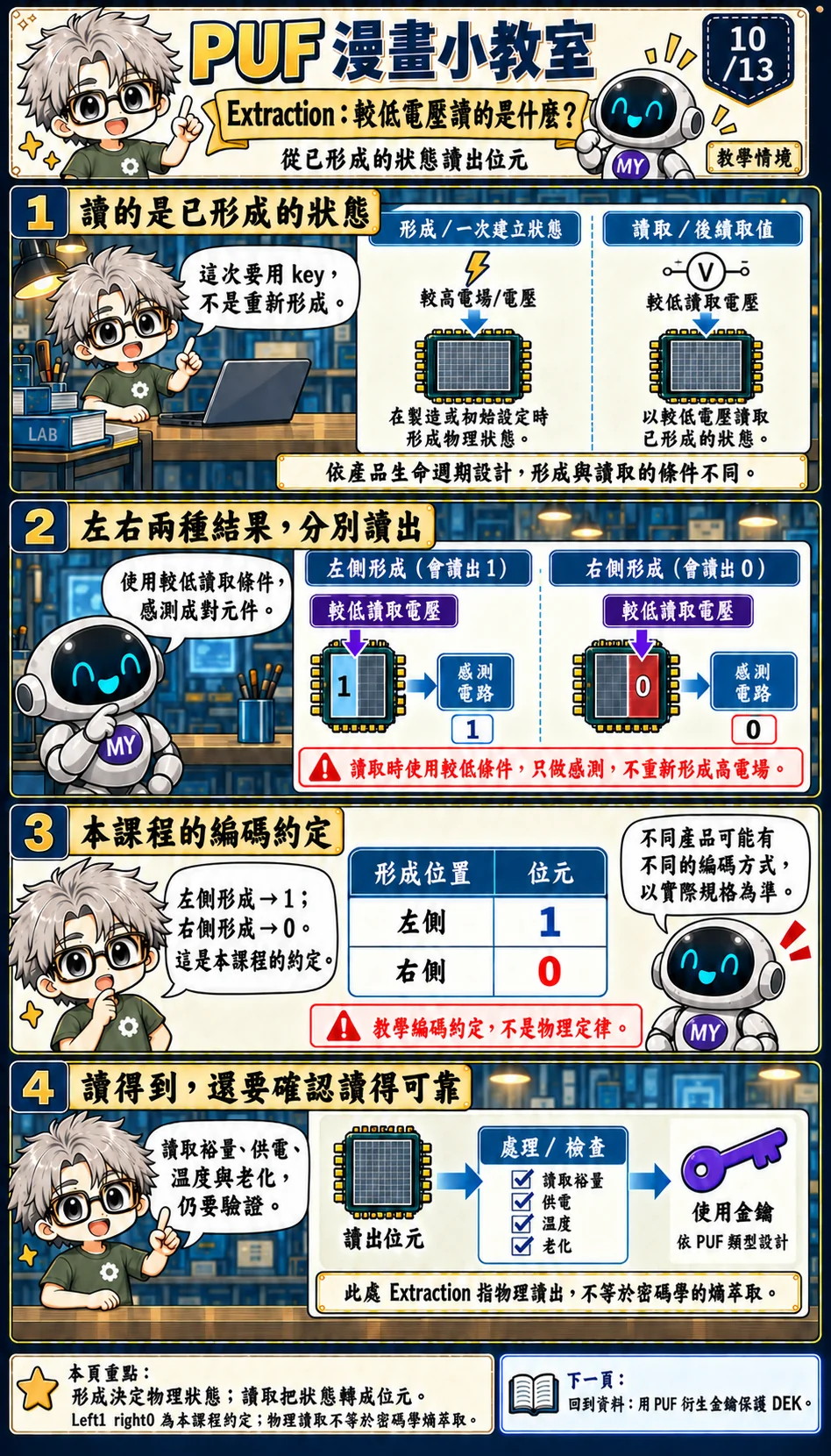以較低電壓感測已形成的左右狀態;0/1 對應由編碼約定決定。